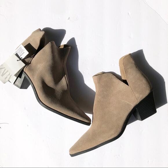 NEW Zara Beige Suede Cowboy Boots - Picture 6 of 9